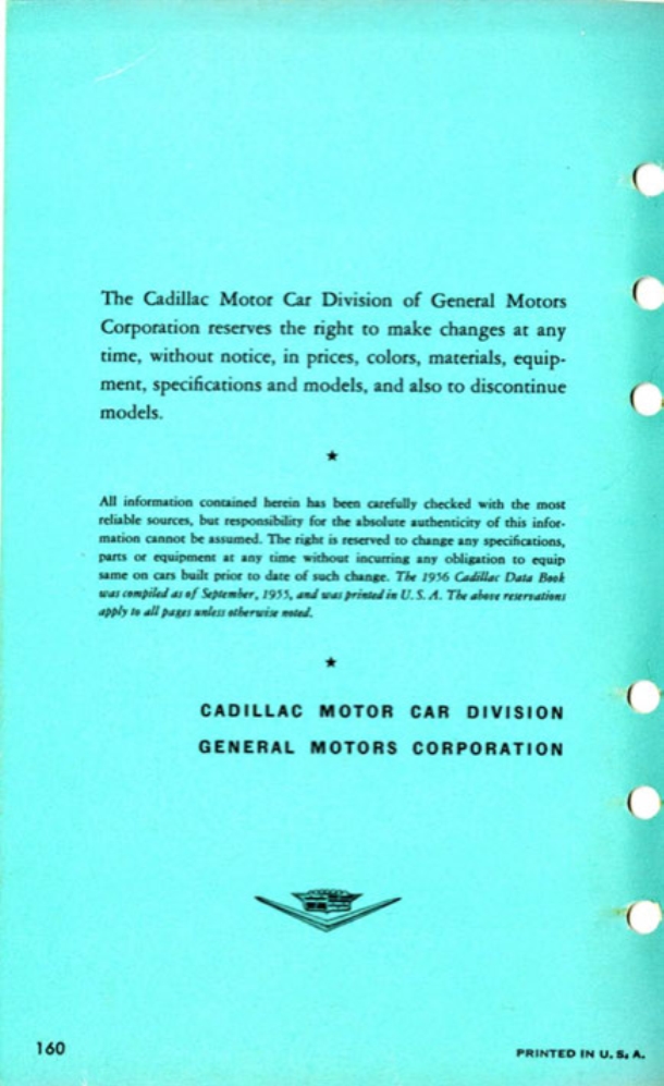 1956 Cadillac Salesmans Data Book Page 146